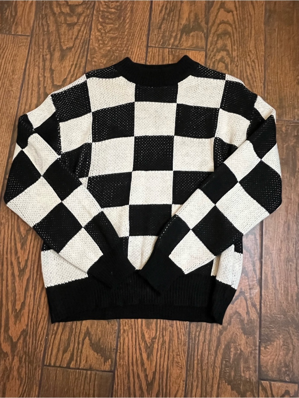 Black and White Checkerboard Knit Sweater